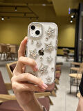 iPhone 15 Uyumlu Gümüş Kristal Taşlı Yıldızlı Şeffaf Kılıf