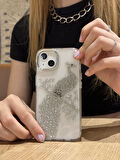 iPhone 15 Uyumlu Taşlı Tavuskuşu Desenli Şeffaf Kılıf