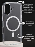 iPhone 16 Plus Uyumlu Şeffaf Kılıf Magsafe Özellikli Hybrid Kristal Kapak