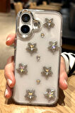 iPhone 16 Uyumlu Şeffaf Simli Hologram Kristal Taşlı Yıldızlı Kılıf