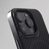 iPhone 14 Pro Max Uyumlu Titanyum Siyah Karbon Fiber MagSafe Özellikli Kılıf