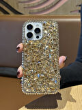 iPhone 15 Pro Uyumlu Lüks Gold Kristal Taşlı Kılıf