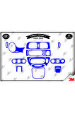 Renault Megane 1 (1999-2003) Torpido Konsol Trim Göğüs Maun Kaplama Set 17 Parça Mavi