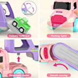 Sürtmeli Sesli Işıklı Araç Taşıyan Pembe Tır (4 Araçlı)