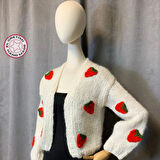 Uretti - Fadime 1578 - El Örgüsü Moher İp Çilekli Crop Kadın Hırka - 36 / 40