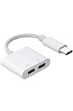 Type C To Type C Kulaklık Hızlı Şarj Giriş Çevirici Çoklayıcı Çoğaltıcı Splitter Adaptör
