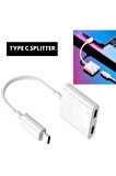 Type C To Type C Kulaklık Hızlı Şarj Giriş Çevirici Çoklayıcı Çoğaltıcı Splitter Adaptör
