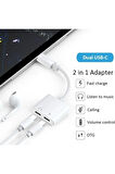Type C To Type C Kulaklık Hızlı Şarj Giriş Çevirici Çoklayıcı Çoğaltıcı Splitter Adaptör