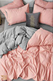 Lodos Home %100 Pamuk Tek Kişilik Nevresim Takımı Pembe-Gri