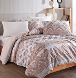 Lodos Home Conzaliza %100 Pamuklu Çift Kişilik Nevresim Takımı-Beyaz/Gül Kurusu