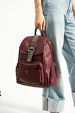 Saten Kumaş Kadın Sırt Çantası 33*23 Cm Yağmur İtici Kumaş Mega Bag Kapaklı Taşlı Model