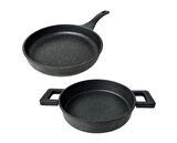 Essenso Döküm Gövde Granit İç Yüzey 26cm Tava Ve 20 Cm Sahan Seti Silikon Tutacaklı 2'li SET