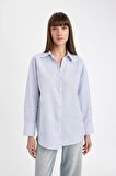 DeFacto Oversize Geniş Kalıp Çizgili Oxford Uzun Kollu Gömlek D4512AX24AUBE503