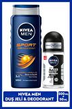 NIVEA MEN Erkek Duş Jeli Sport 500ml ve Black & White Invisible Original Roll-on Deodorant 50ml, 72 Saat Anti-perspirant