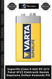 Superlife Çinko 9 Volt Pil 12'li Paket 6F22 Elektronik Destek Depolama Ünitesi Kumanda Pili
