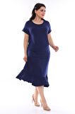 Lacivert Eteği Fırfırlı Büyük Beden Elbise 8D-0949