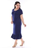 Lacivert Eteği Fırfırlı Büyük Beden Elbise 8D-0949