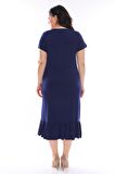 Lacivert Eteği Fırfırlı Büyük Beden Elbise 8D-0949