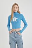 DeFacto Coool Fitted Dik Yaka Baskılı Fitilli Kaşkorse Fermuarlı Sweatshirt C3256AX24SPBE743