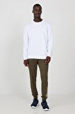 Erkek Beyaz Standart Fit Normal Kesim Bisiklet Yaka 3 Iplik Pamuklu Sweatshirt