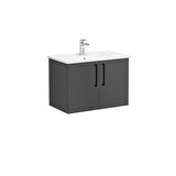 VitrA Root 68149 Lavabo Dolabı Kapaklı, 80 cm, Mat Fırtına Gri, Köşeli Lavabolu