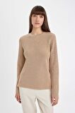 DeFacto Regular Fit Bisiklet Yaka Simli Kumaş Triko Kazak D0405AX24WNBG647