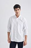 DeFacto Relax Fit Polo Yaka Çizgili Oxford Uzun Kollu Gömlek B3679AX24SPIN34