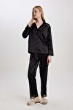 DeFacto Regular Fit Uzun Kollu Saten Casual Pijama Üstü-Fall in Love B6198AX24SPBK27