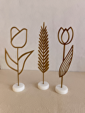 Dekoratif 3 LÜ Çiçekler (Bronz Beyaz) Dekoratif Obje - Biblo - Dekor