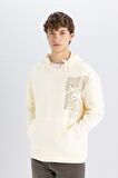 DeFacto Boxy Fit Kapüşonlu Baskılı Kanguru Cepli Sweatshirt C7050AX24AUER91