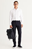 Erkek Lacivert Slim Fit Dar Kesim Yan Cepli Beli Lastikli Pantolon