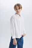 Erkek Çocuk Regular Fit Polo Yaka Dokulu Uzun Kollu Gömlek