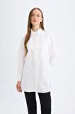 DeFacto Relax Fit Gömlek Yaka Poplin Basic Düz Uzun Kollu Beyaz Gömlek Tunik D4773AX24AUWT34
