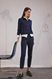 DeFacto Skinny Fit Yüksek Bel Cepli Düğmeli Düz Paça Kumaş Pantolon E5431AX25SPNV253