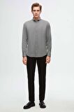 Slim Fit Antrasit Oxford Düğmeli Yaka Kolay Ütülenebilir Nakış Detaylı Pamuklu Gömlek 4HC02ORT03265