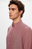 Slim Fit Bordo Armürlü Düğmeli Yaka Pamuklu Gömlek 5HC02ORT07265