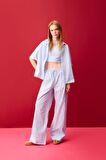 DeFacto Coool Oversize Çizgili Poplin Kısa Kollu Gömlek D3835AX24HSBE196