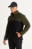 Erkek Hakı-sıyah Anti-pilling Tüylenme Yapmayan Standart Fit Bato Yaka Içi Polarlı Polar Sweatshirt