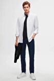 Slim Fit Açık Mavi Oxford Düğmeli Yaka Kolay Ütülenebilir Nakış Detaylı Pamuklu Gömlek 4HC02ORT03265