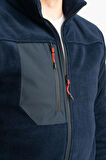 Souris Erkek Lacivert Dar Kalıp Tüylenme Yapmayan Tam Fermuar Softshell Garnili Polar Sweatshirt