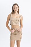 DeFacto Coool Gabardin Askılı Crop Bluz C4455AX24SPBG387