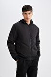 DeFacto Slim Fit Dar Kesim Çıkarılabilir Kapüşonlu Fermuarlı Çift Cepli Mevsimlik Hafif Bomber Mont Ceket C5908AX24WNBK27