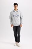 Relax Fit Fermuarlı Dik Yaka Baskılı Kalın Sweatshirt Kumaşı Sweatshirt