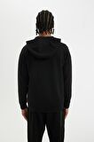 DeFactoFit Slim Fit Dar Kesim Kapüşonlu Skuba Dalgıç Kumaş Fermuarlı Sporcu Sweatshirt A6956AX24AUBK81