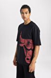 DeFactoFit NBA Chicago Bulls Oversize Geniş Kalıp Bisiklet Yaka Kısa Kollu Tişört B3889AX24SPBK34