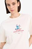 Coool Disney Lilo & Stitch Oversize Geniş Kalıp Bisiklet Yaka Baskılı Kısa Kollu Tişört