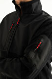 Souris Erkek Siyah Dar Kalıp Anti-pilling Tüylenme Yapmayan Tam Fermuar Softshell Garnili Polar Sweatshirt