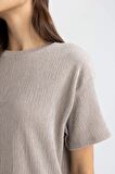 DeFacto Relax Fit Bisiklet Yaka Bürümcük Kısa Kollu Tişört C3843AX24SPGR302