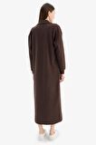 DeFacto Loose Fit Fermuarlı Polo Yaka Selanik Kumaş Basic Düz Uzun Kollu Midi Elbise F1640AX25SPBN595