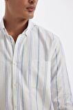 DeFacto Regular Fit Polo Yaka Çizgili Oxford Uzun Kollu Gömlek D3500AX24AUBE281